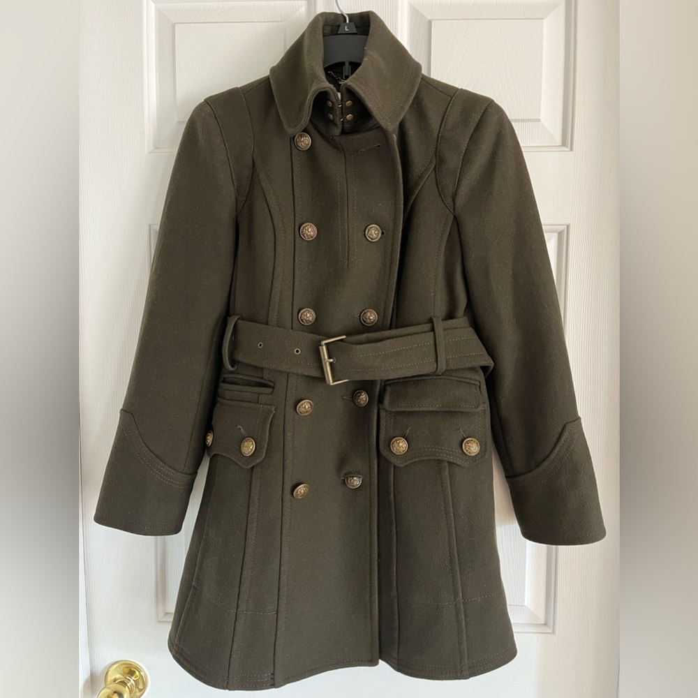 Olive green winter Pea Coat jacket